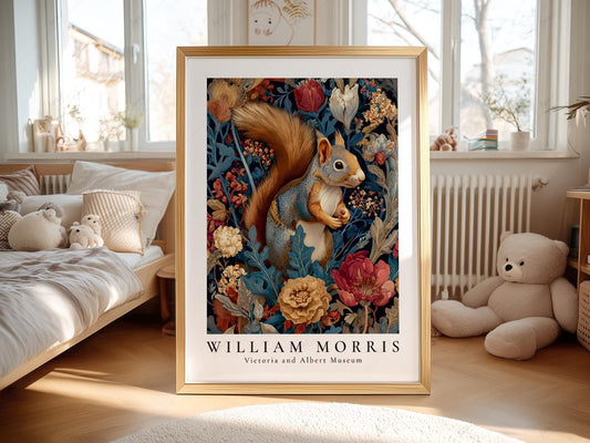William Morris Squirrel Art Print – Vintage Botanical – nursery wall art for baby room