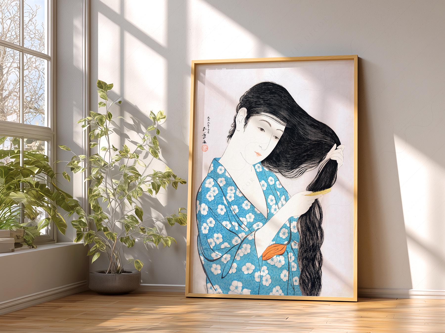 Hashiguchi Goyo Woman Combing Hair Print – Japanese – art poster for living room