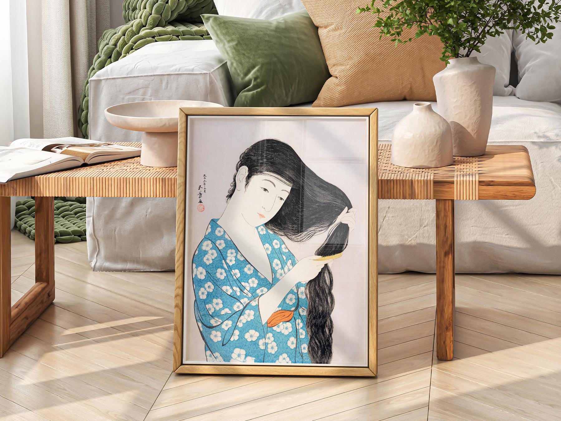 Hashiguchi Goyo Woman Combing Hair Print – Japanese – fine art wall poster