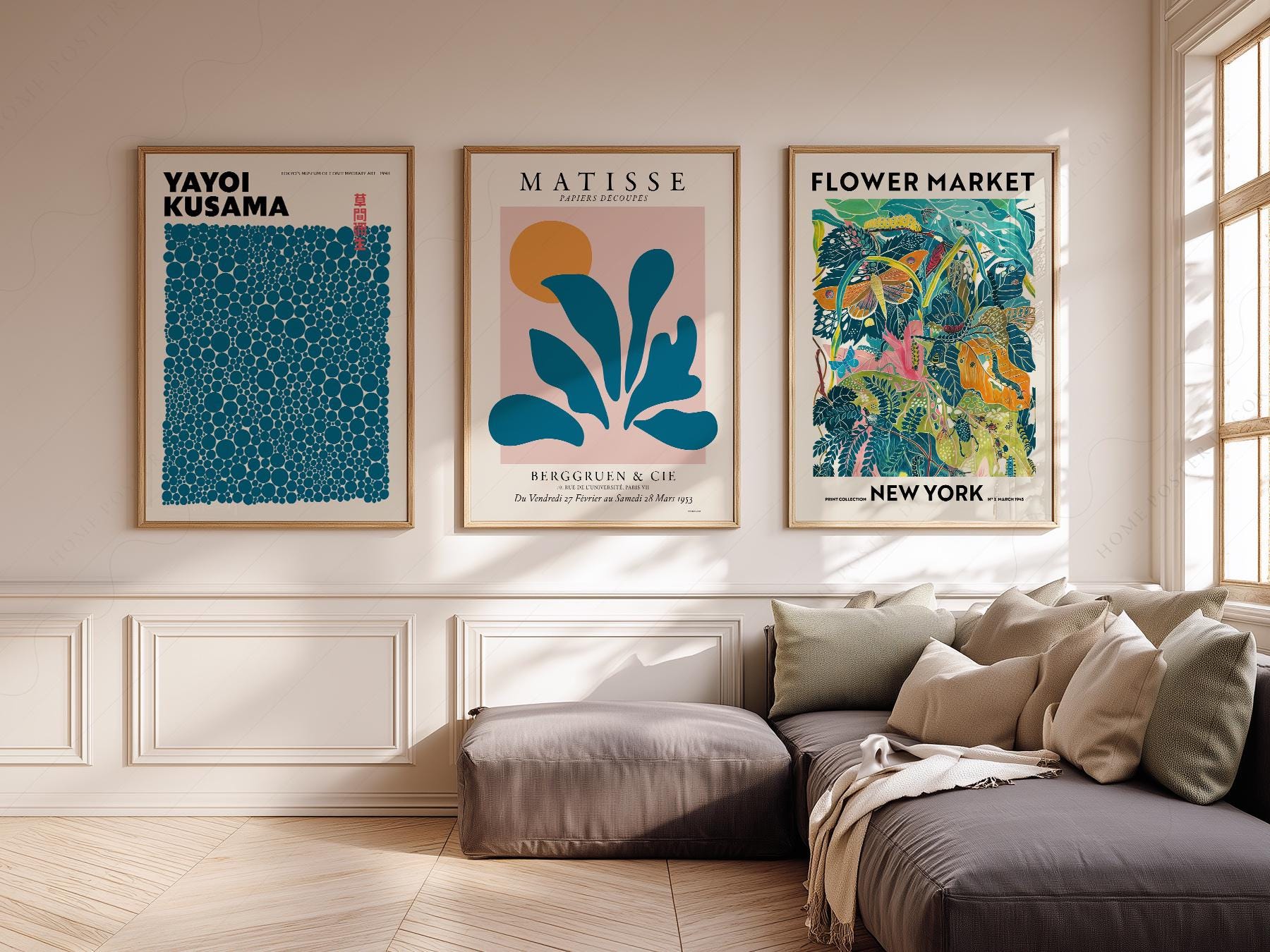 Teal Gallery Wall Set – Matisse Kusama Flower Market – archival paper art print