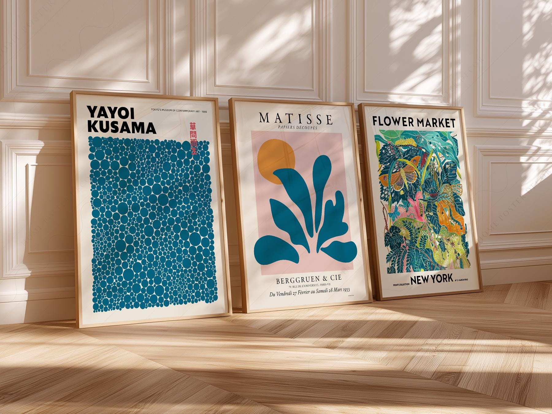 Teal Gallery Wall Set – Matisse Kusama Flower Market – gallery wall art poster