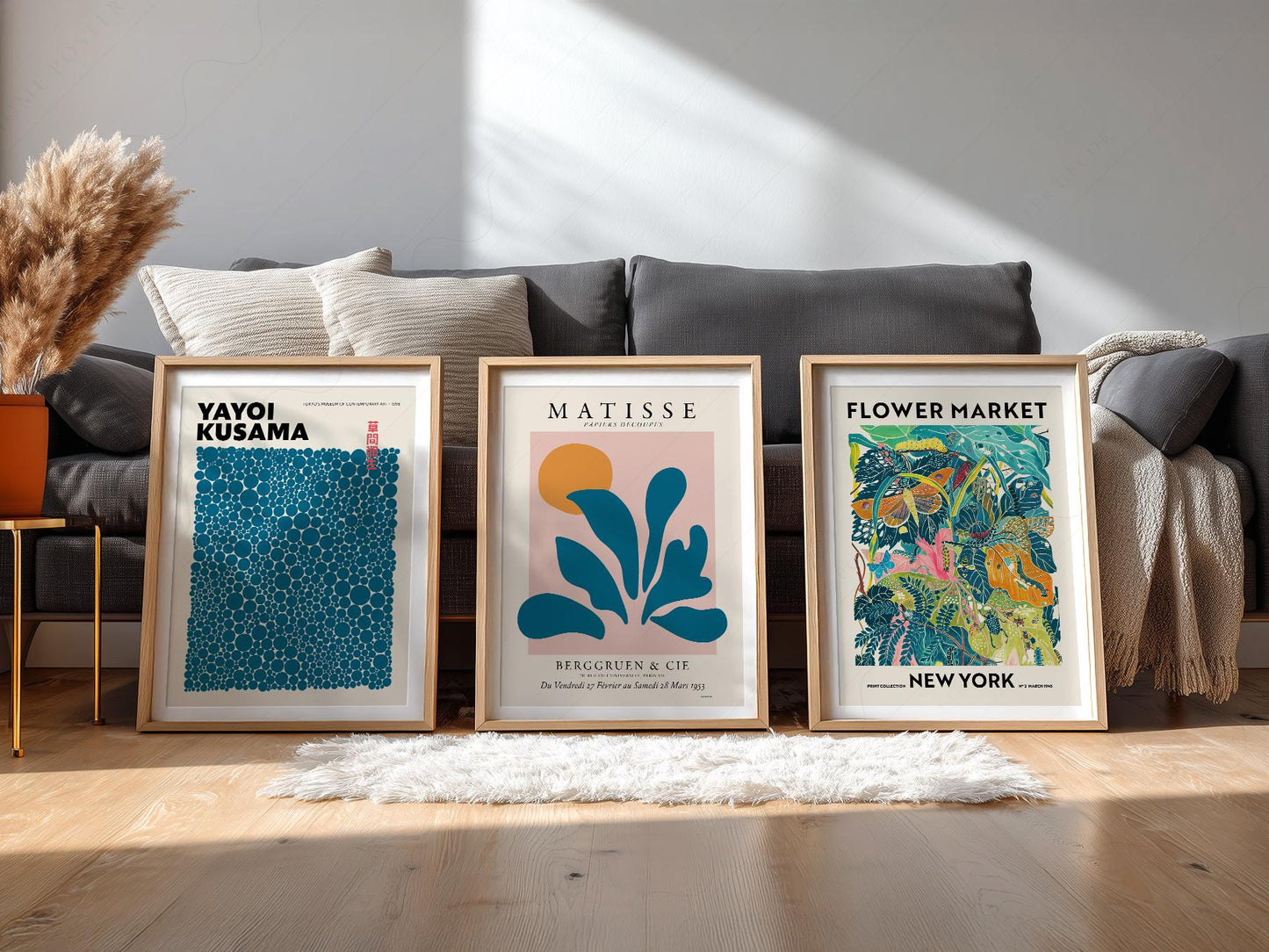 Teal Gallery Wall Set – Matisse Kusama Flower Market – art poster for living room