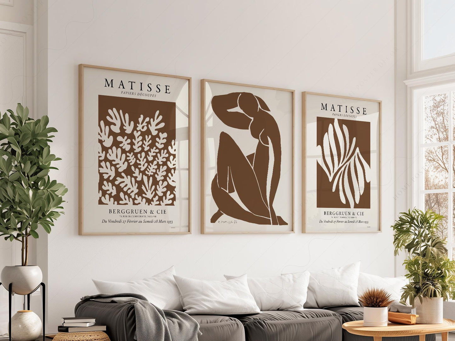 Henri Matisse Set of 3 Art Prints – Neutral Cut-Out – fine art print wall decor
