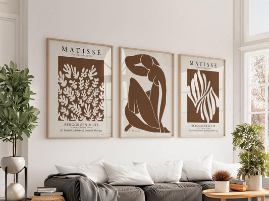 Henri Matisse Set of 3 Art Prints – Neutral Cut-Out – fine art print wall decor
