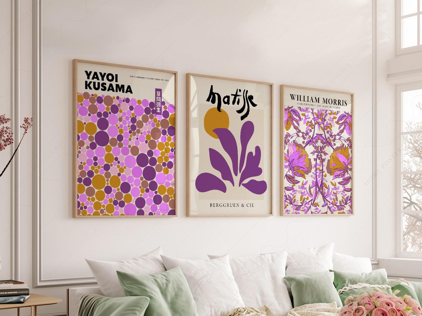 Matisse Morris Kusama Set of 3 Prints – Purple Boho – art poster for living room
