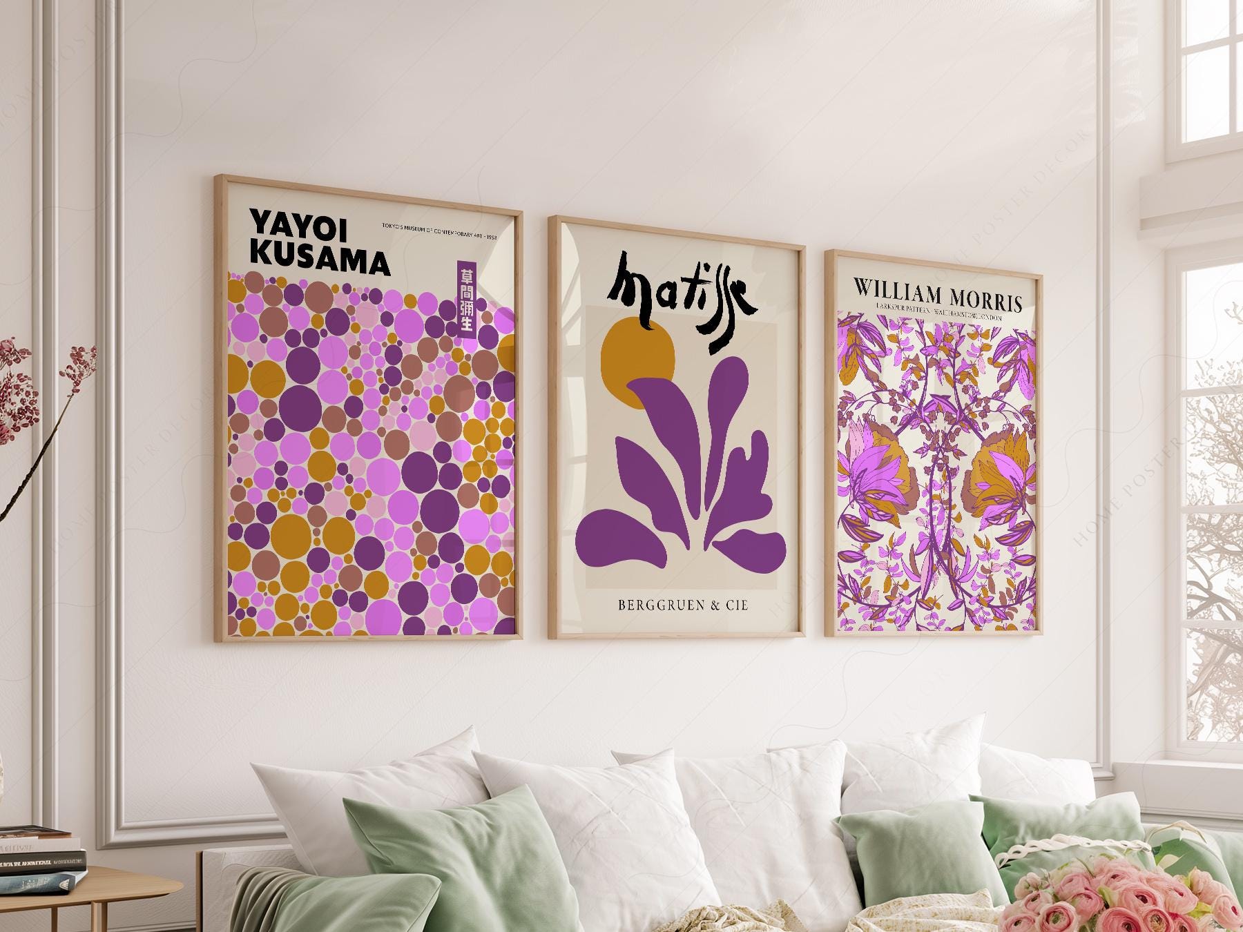 Matisse Morris Kusama Set of 3 Prints – Purple Boho – art poster for living room