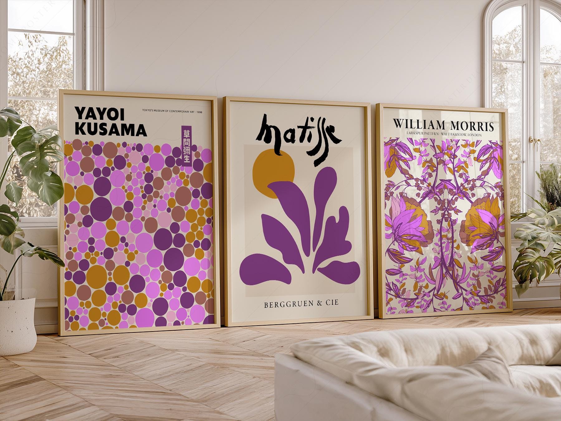 Matisse Morris Kusama Set of 3 Prints – Purple Boho – fine art print wall decor