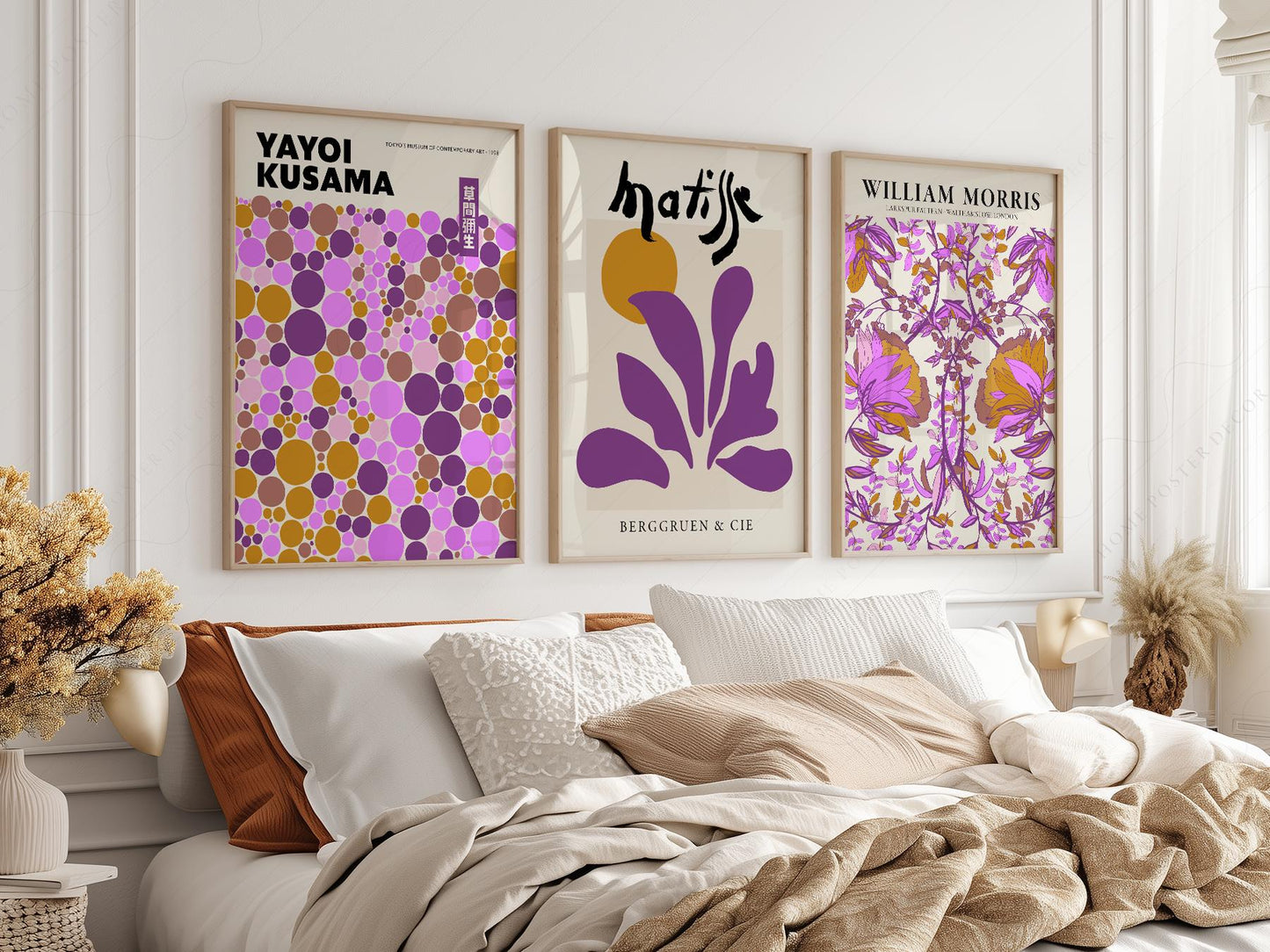 Matisse Morris Kusama Set of 3 Prints – Purple Boho – museum quality art print
