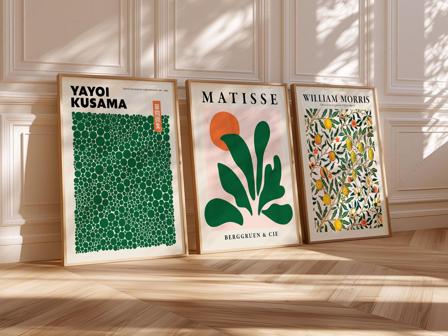 Kusama Matisse William Morris Set of 3 Prints – Green – classic art print reproduction