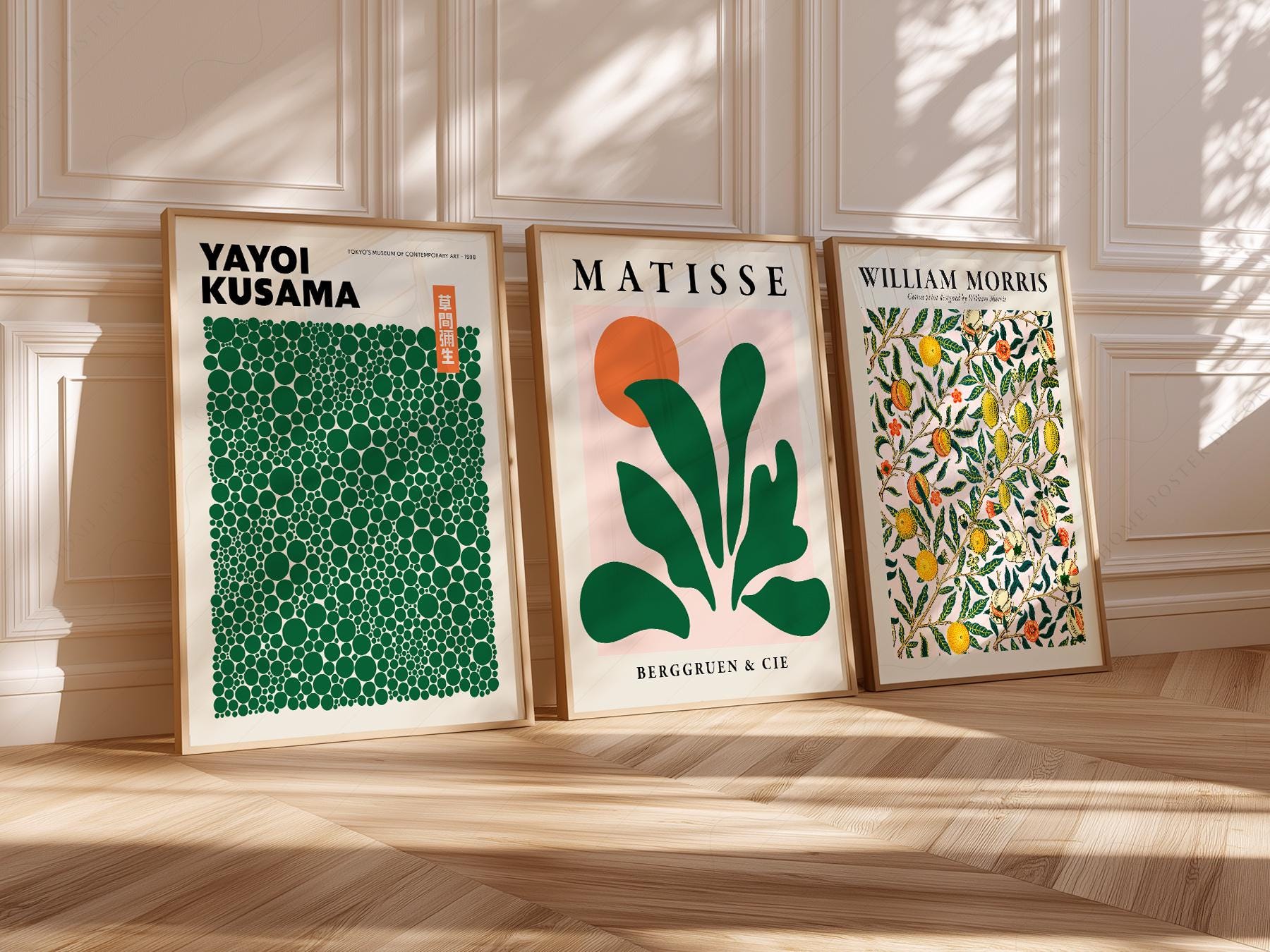 Kusama Matisse William Morris Set of 3 Prints – Green – classic art print reproduction