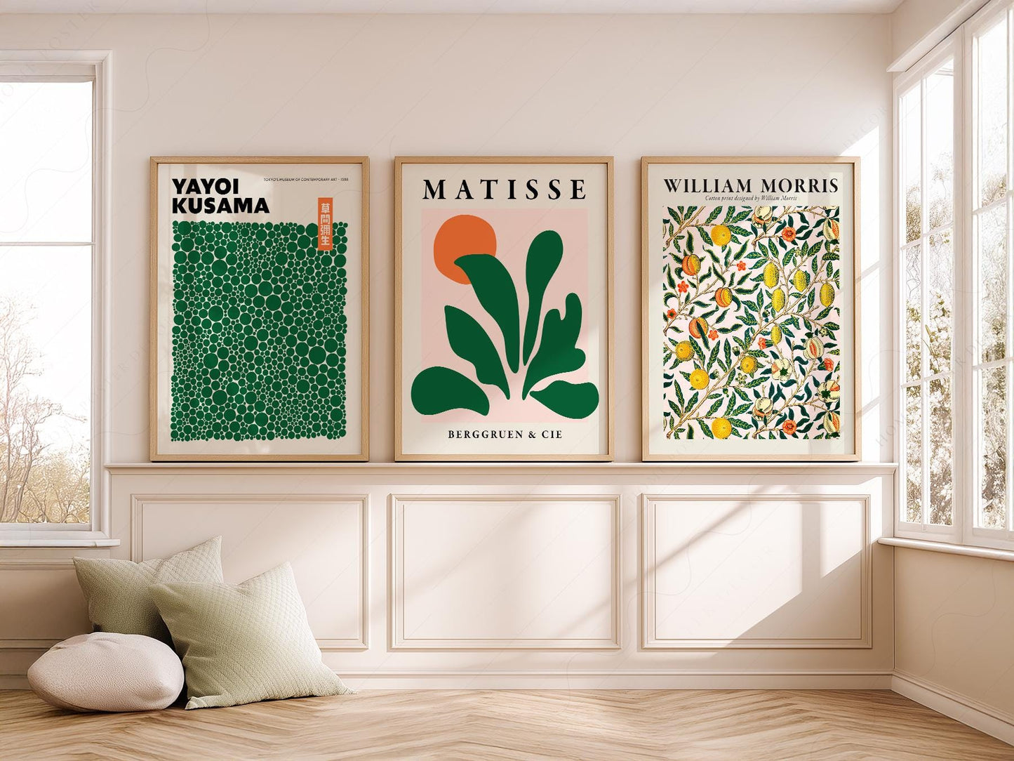Kusama Matisse William Morris Set of 3 Prints – Green – art poster for living room