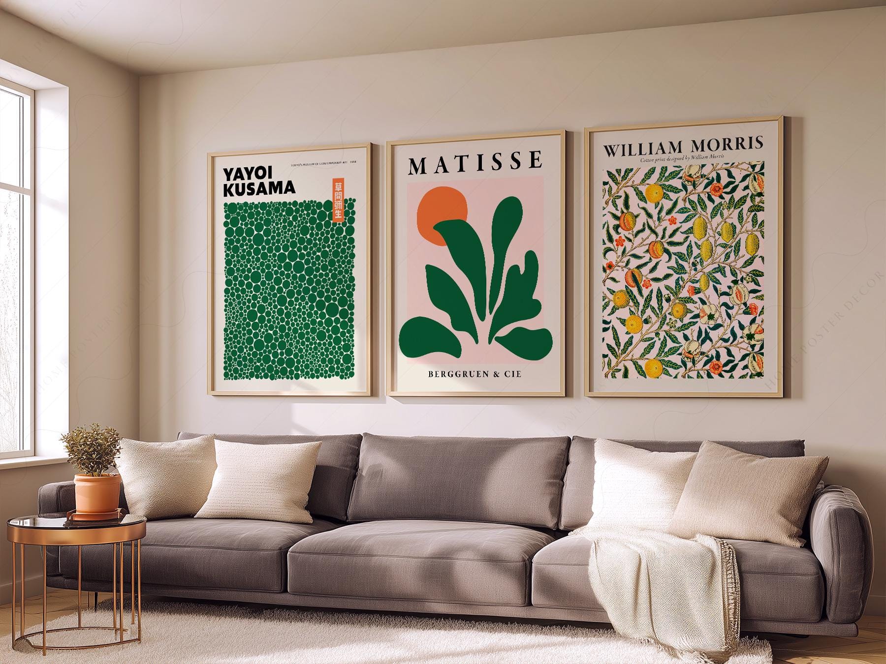 Kusama Matisse William Morris Set of 3 Prints – Green – high quality art print