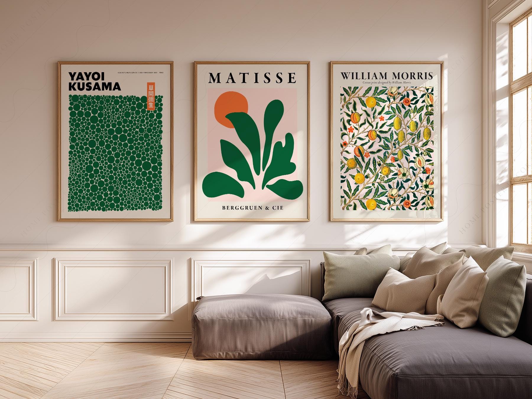 Kusama Matisse William Morris Set of 3 Prints – Green – fine art wall poster