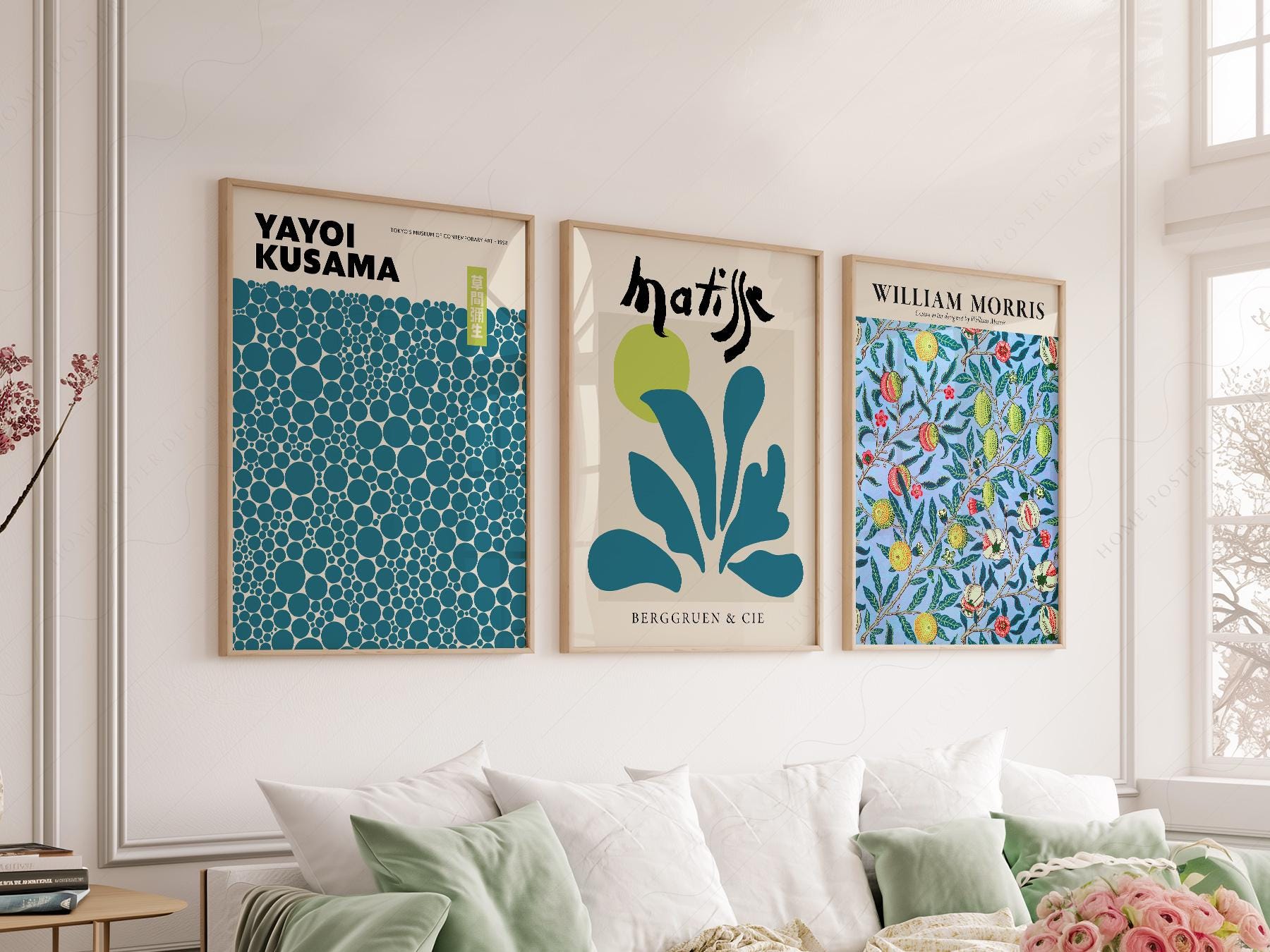 Kusama Matisse Morris Gallery Wall Set of 3 – Teal – archival paper art print