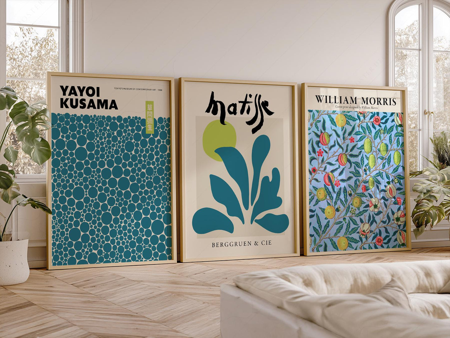 Kusama Matisse Morris Gallery Wall Set of 3 – Teal – fine art print wall decor