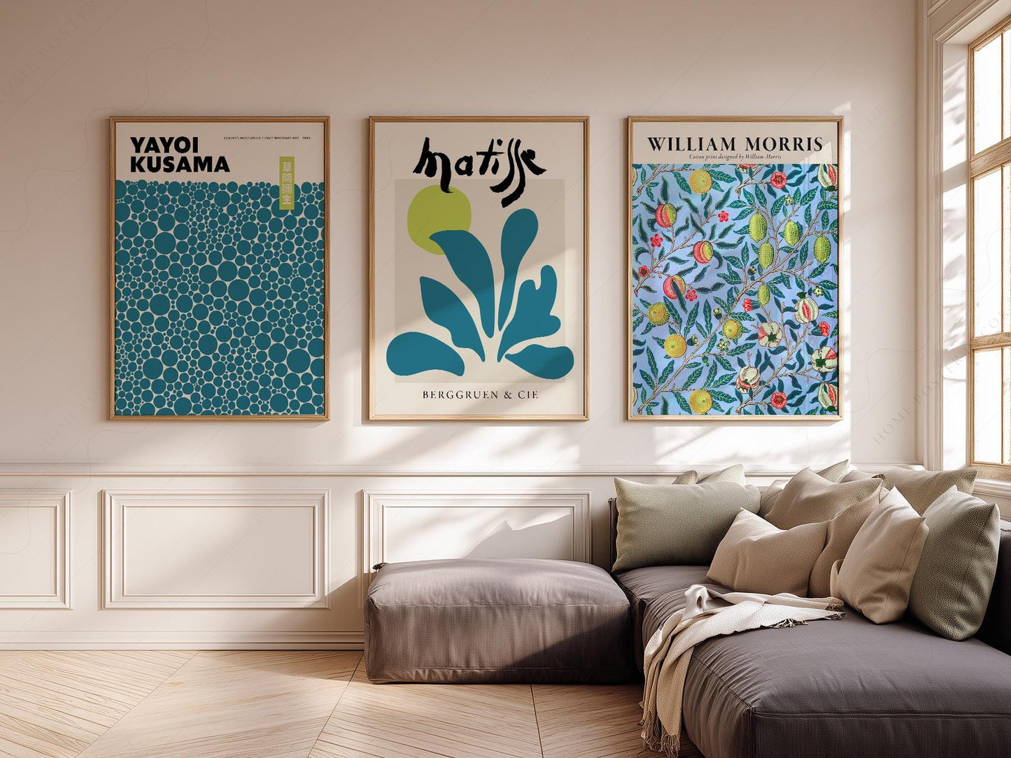 Kusama Matisse Morris Gallery Wall Set of 3 – Teal – high quality art print