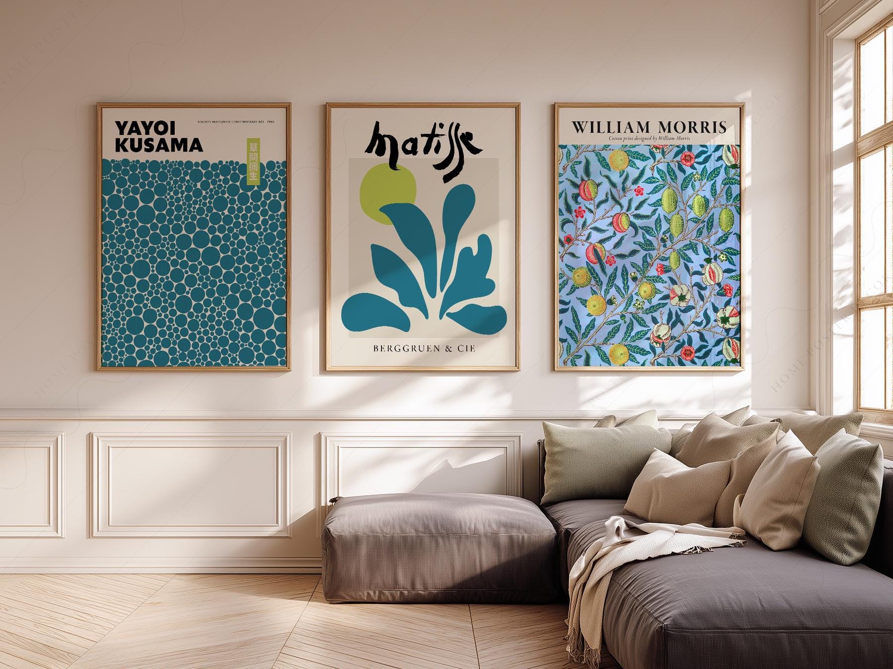 Kusama Matisse Morris Gallery Wall Set of 3 – Teal – high quality art print