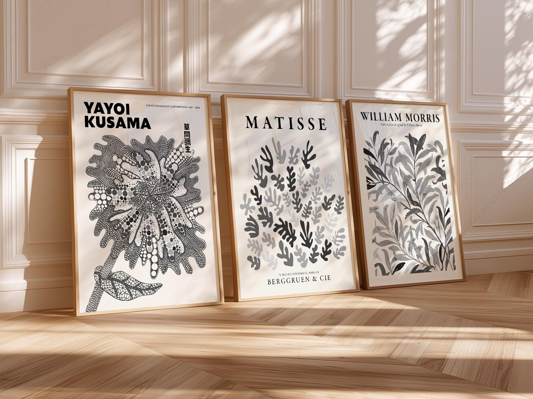 Matisse Kusama William Morris Set of 3 Prints – Black – museum quality art print