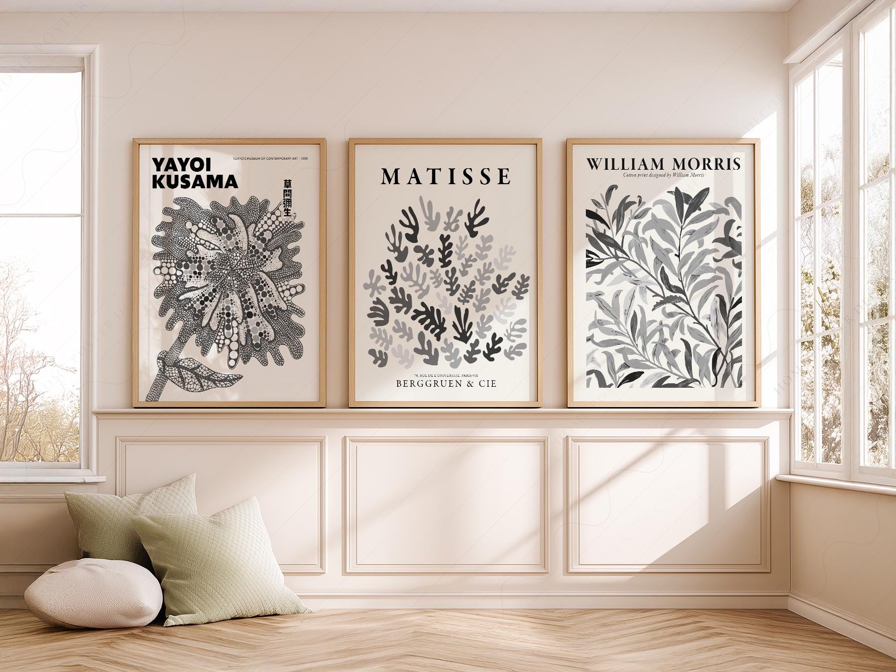 Matisse Kusama William Morris Set of 3 Prints – Black – classic art print reproduction