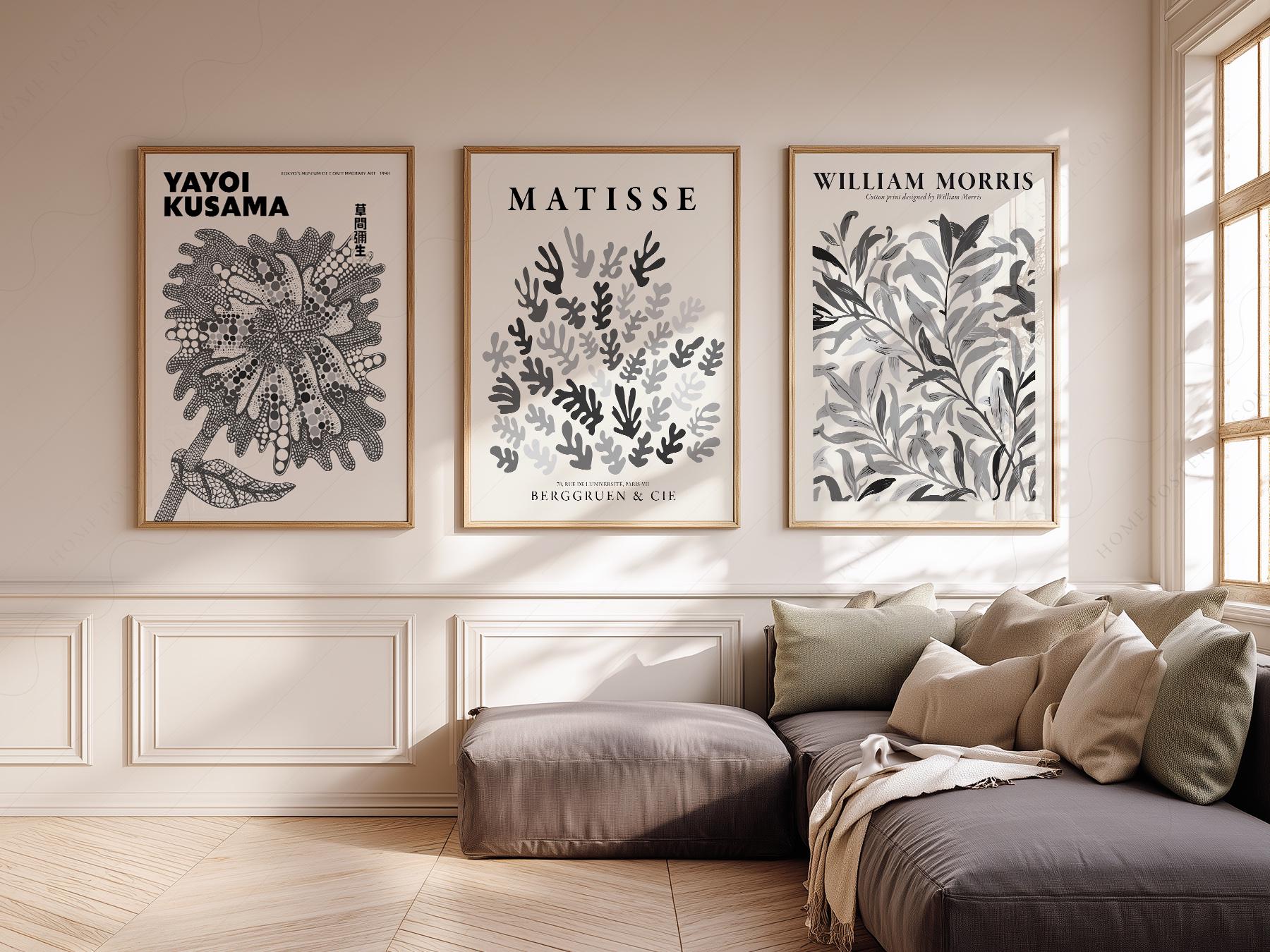 Matisse Kusama William Morris Set of 3 Prints – Black – archival paper art print