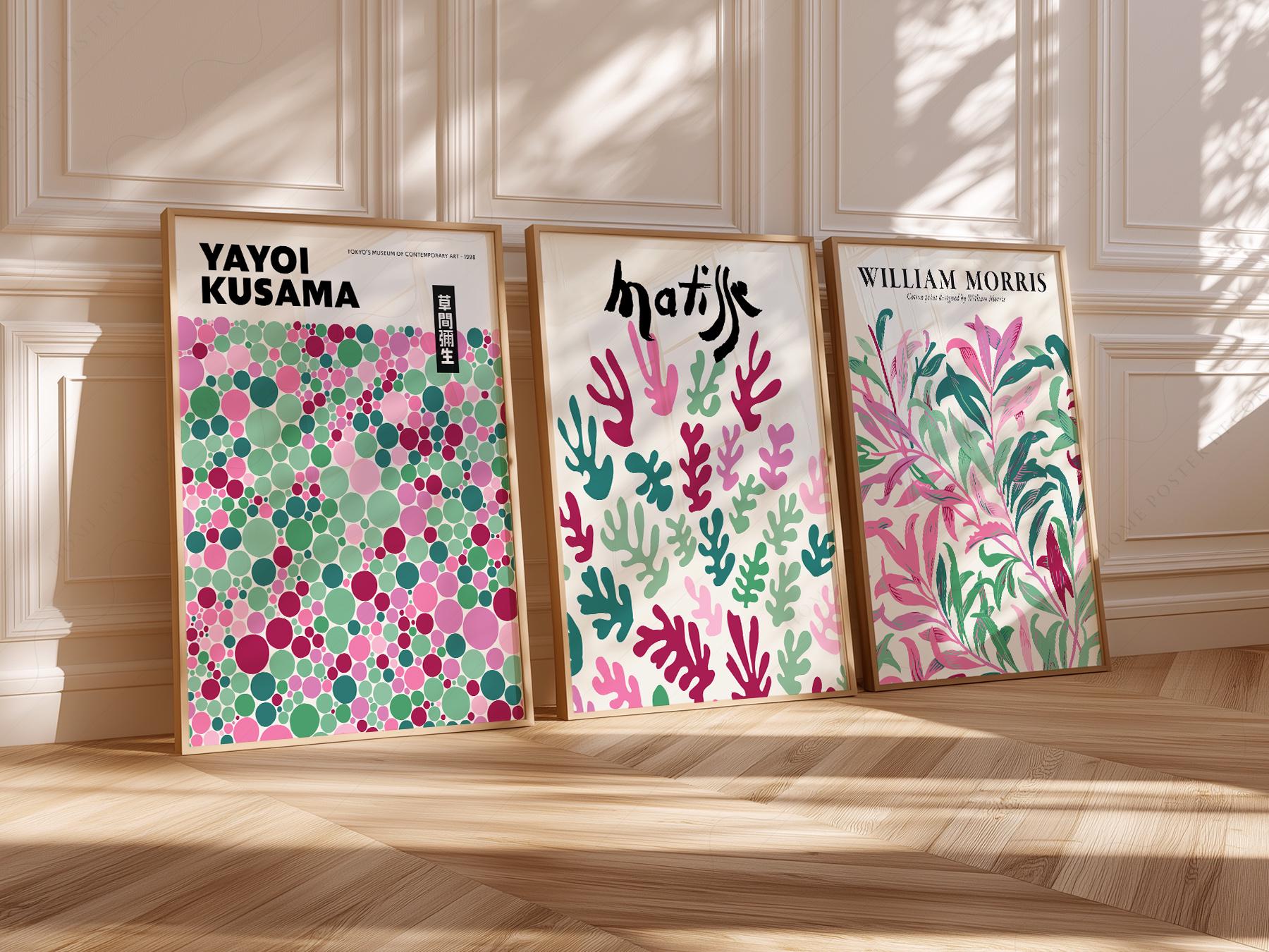Matisse Kusama Morris Set of 3 Prints – Pink Green – archival paper art print