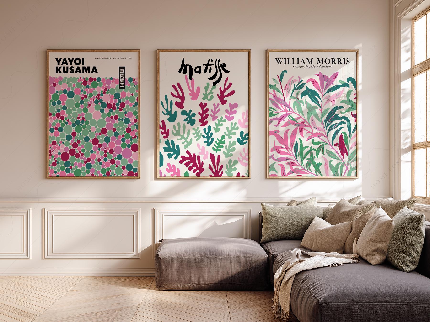Matisse Kusama Morris Set of 3 Prints – Pink Green – fine art wall poster