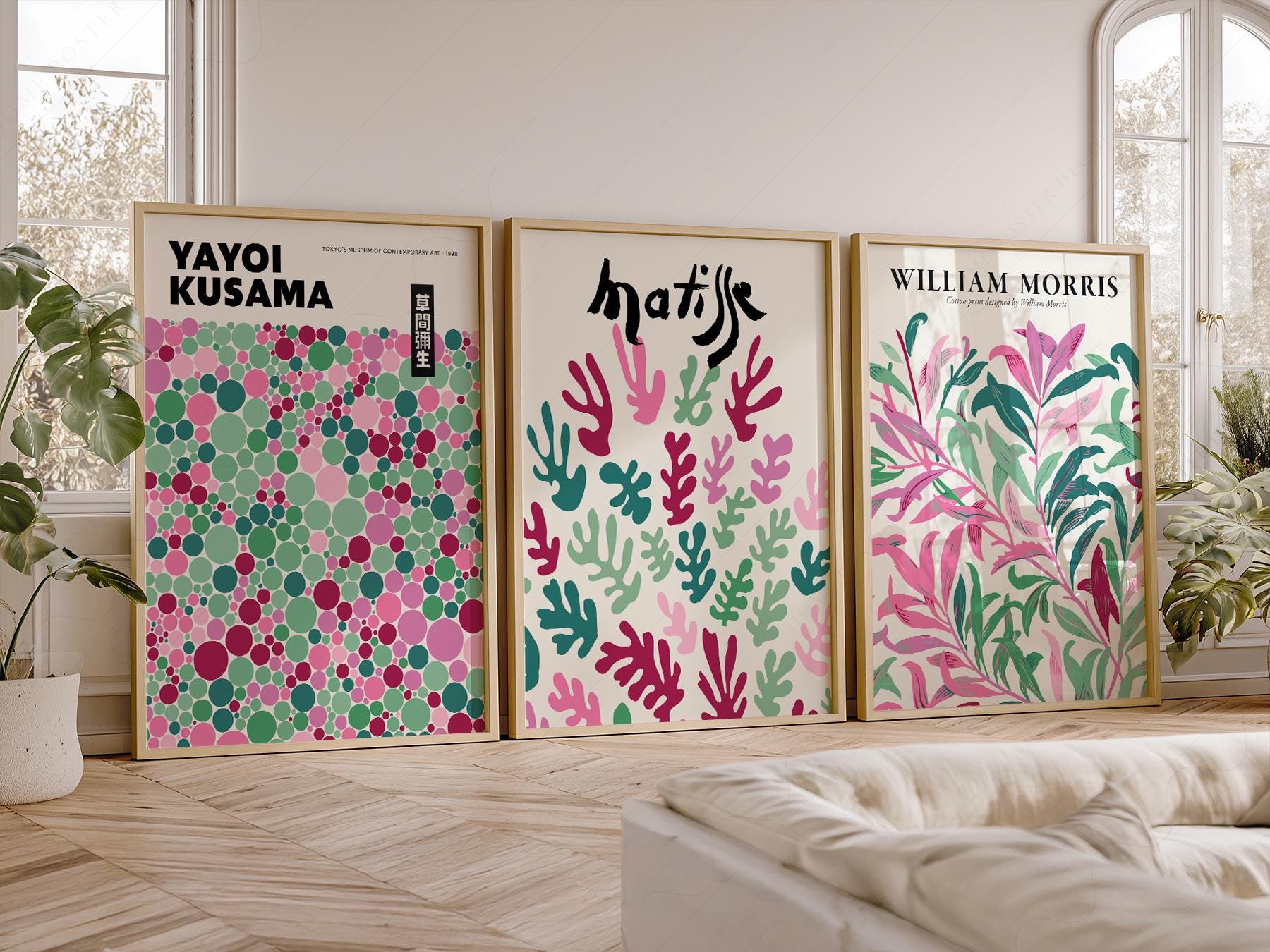 Matisse Kusama Morris Set of 3 Prints – Pink Green – fine art print wall decor
