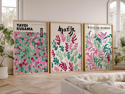 Matisse Kusama Morris Set of 3 Prints – Pink Green – fine art print wall decor