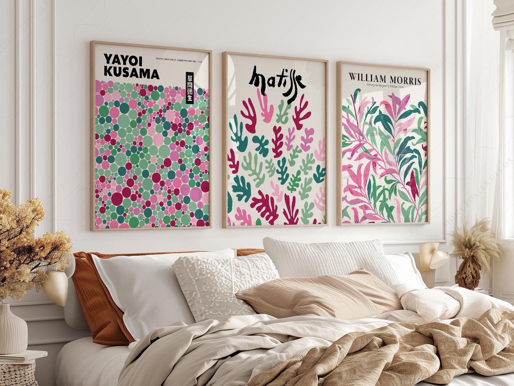 Matisse Kusama Morris Set of 3 Prints – Pink Green – art poster for living room