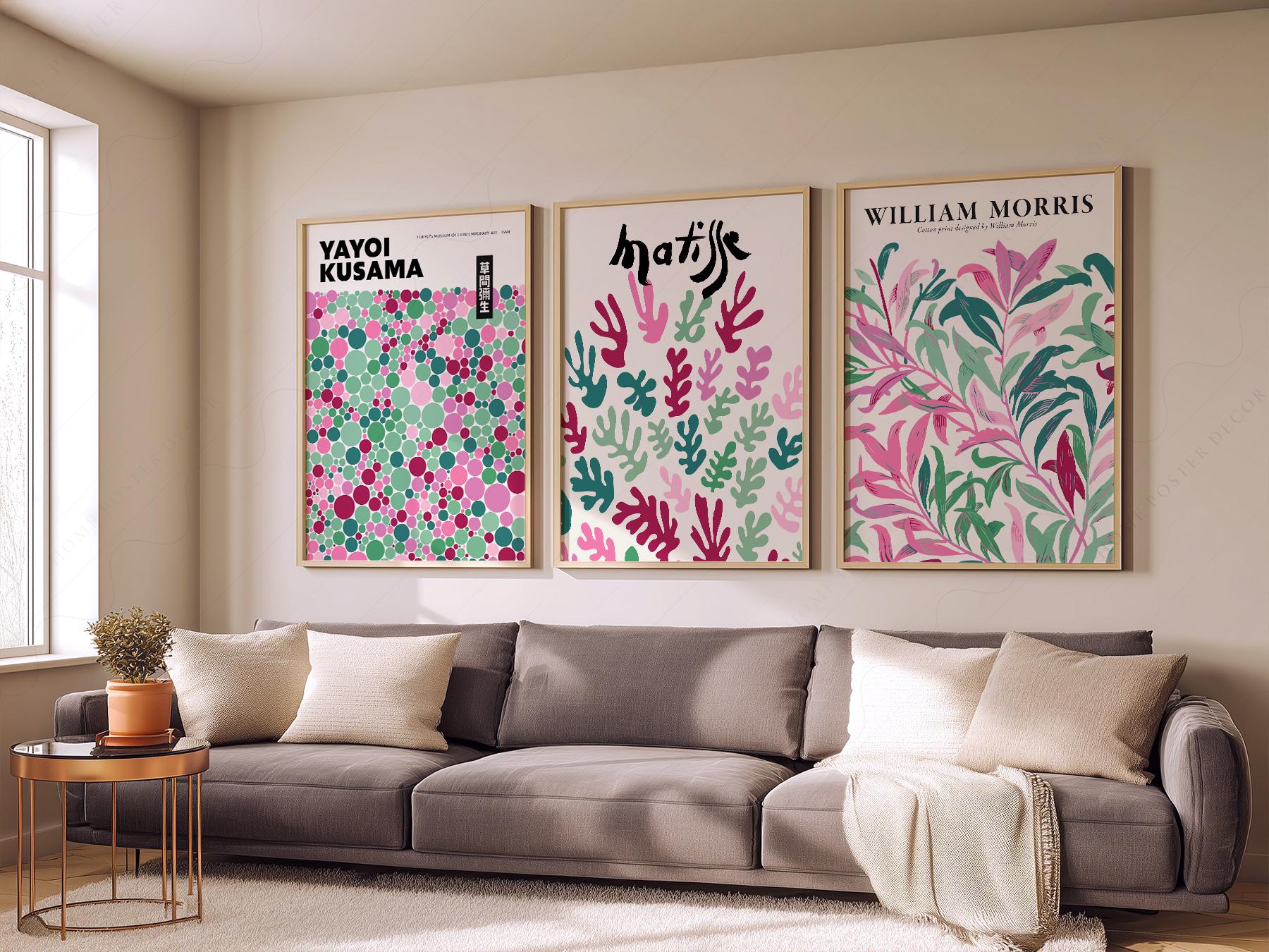 Matisse Kusama Morris Set of 3 Prints – Pink Green – museum quality art print