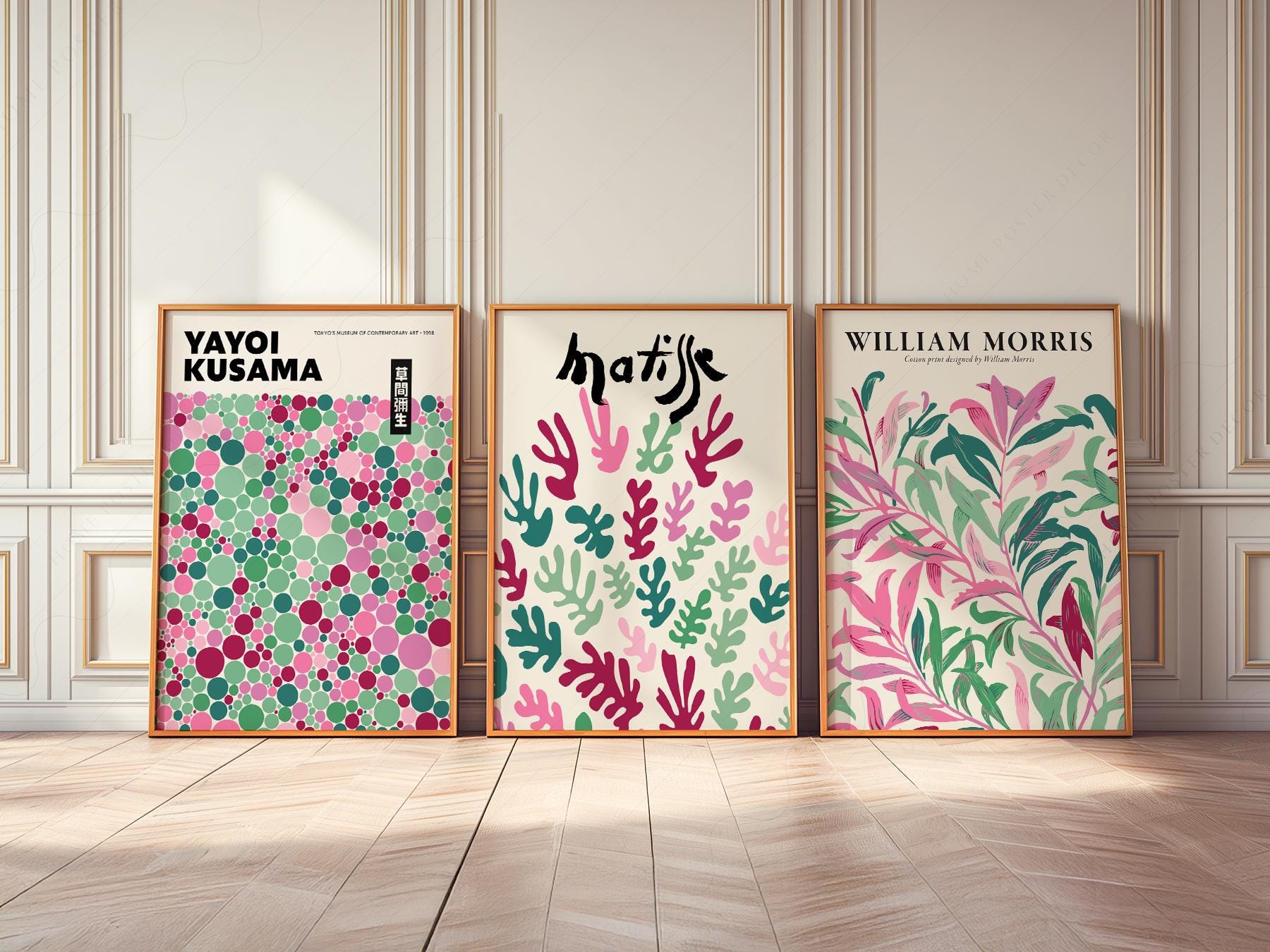 Matisse Kusama Morris Set of 3 Prints – Pink Green – exhibition poster wall art