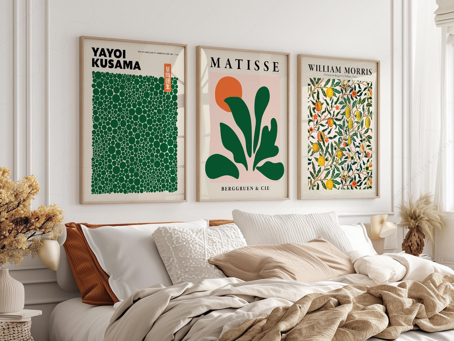 William Morris Matisse Kusama Gallery Wall Set – Green – art poster for living room