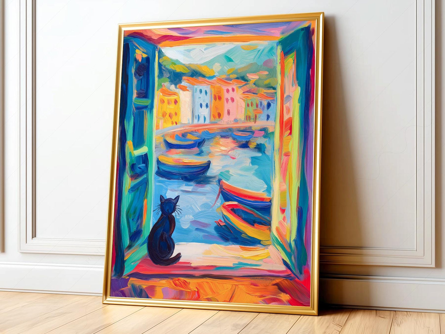 Matisse Inspired Black Cat Window Print – Colorful – exhibition poster wall art
