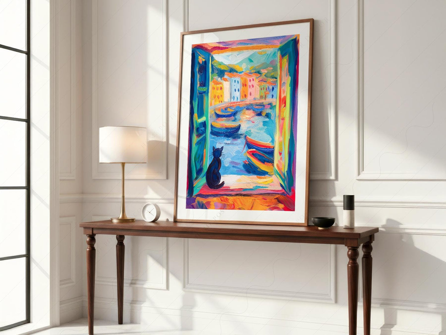Matisse Inspired Black Cat Window Print – Colorful – high quality art print