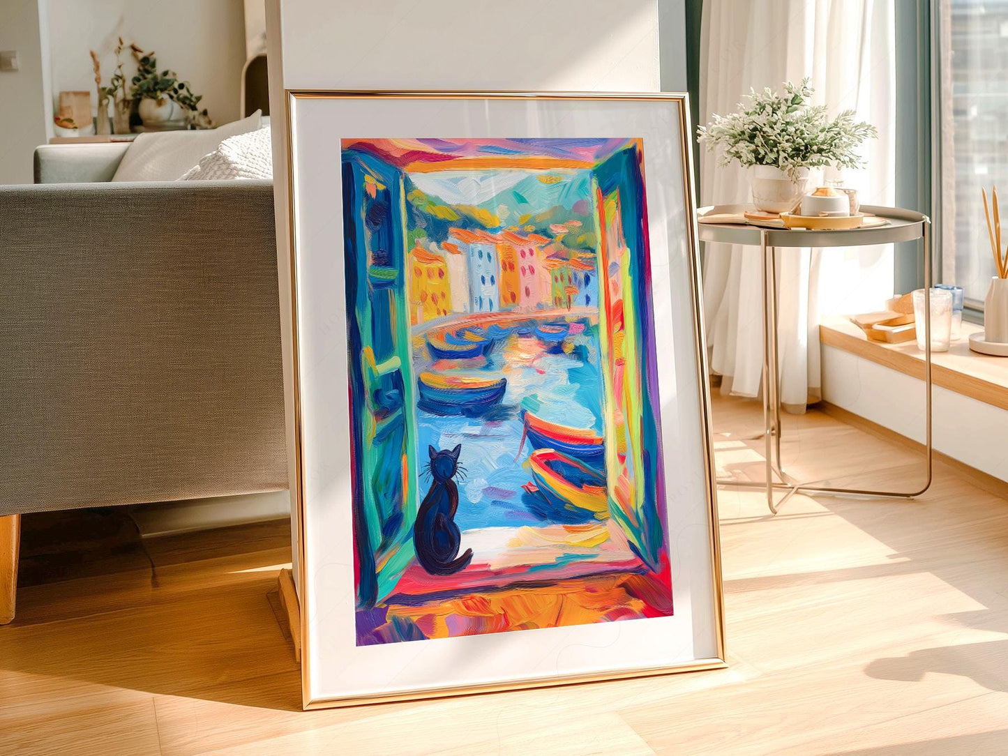 Matisse Inspired Black Cat Window Print – Colorful – gallery wall art poster