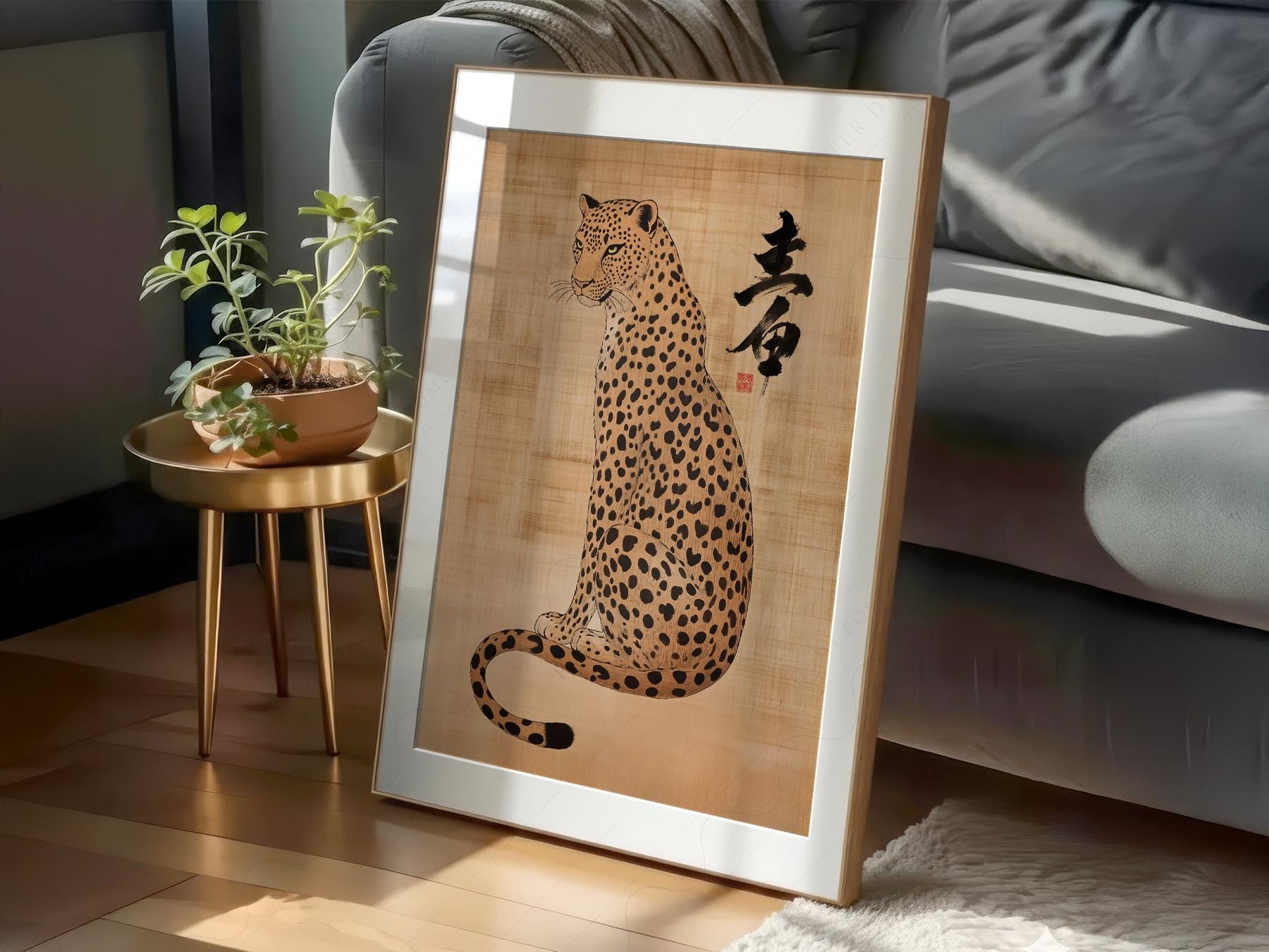 Japanese Leopard Sumi-e Art Print – Asian Ink Painting – fine art wall poster