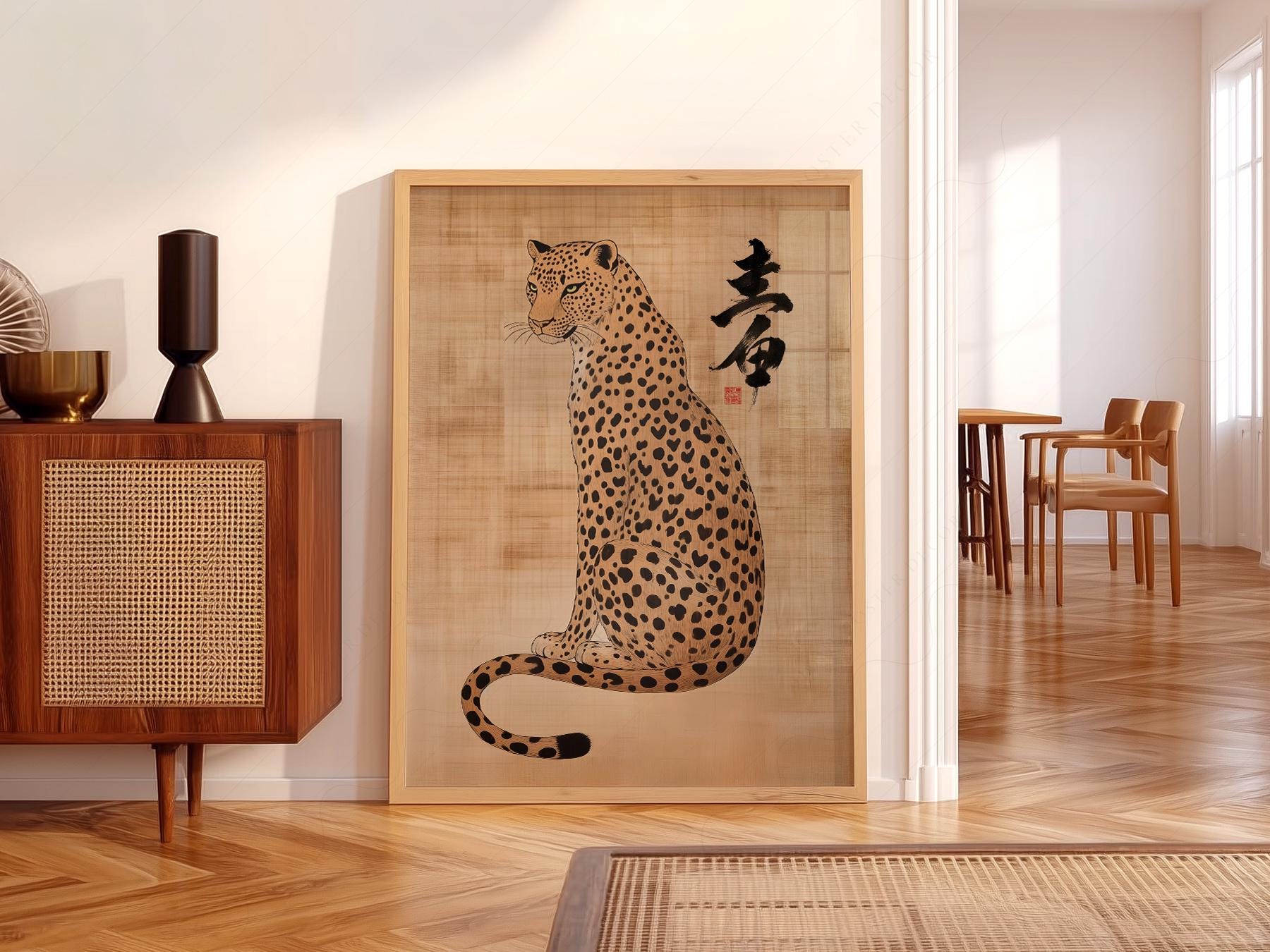 Japanese Leopard Sumi-e Art Print – Asian Ink Painting – museum quality art print