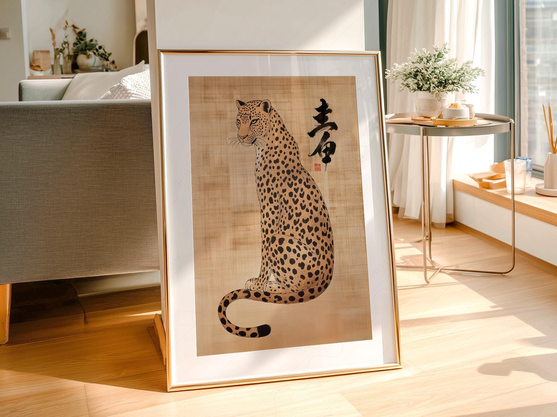 Japanese Leopard Sumi-e Art Print – Asian Ink Painting – archival paper art print