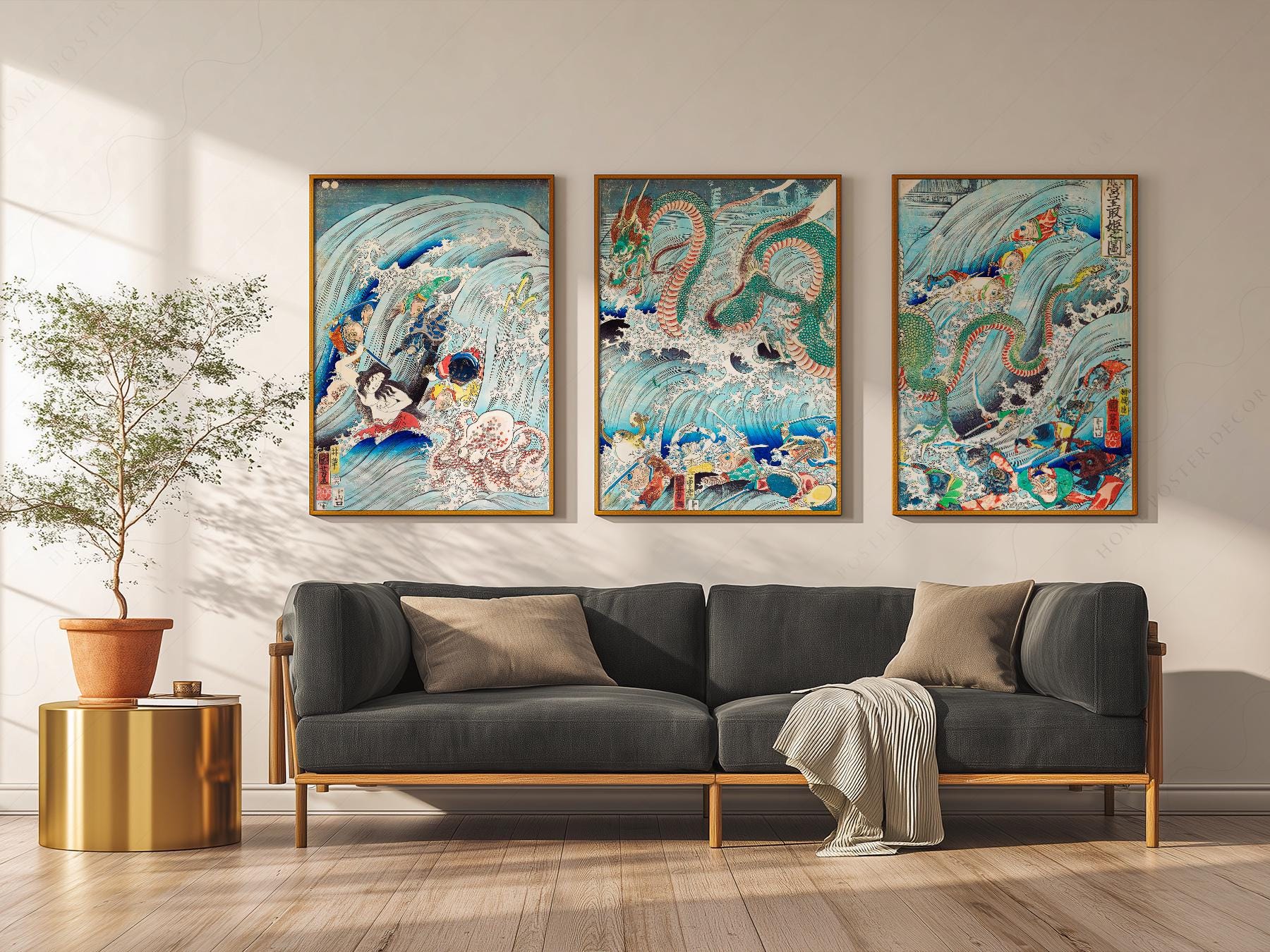 Utagawa Kuniyoshi Dragon Triptych Print Set – Japanese – high quality art print