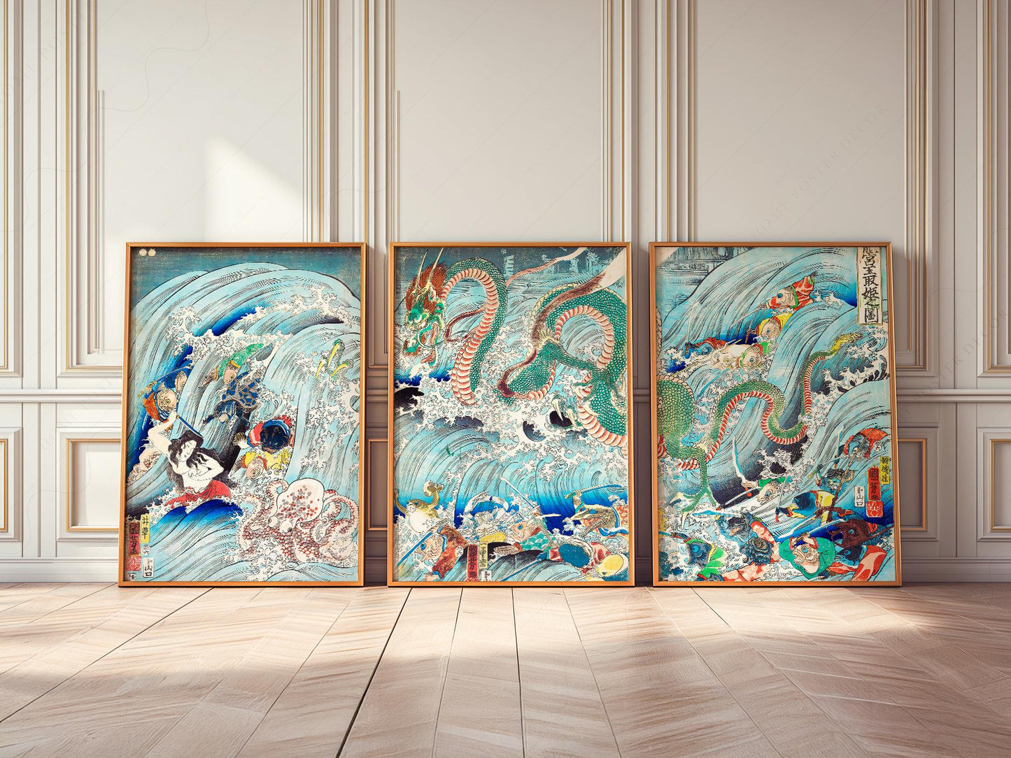 Utagawa Kuniyoshi Dragon Triptych Print Set – Japanese – art poster for living room