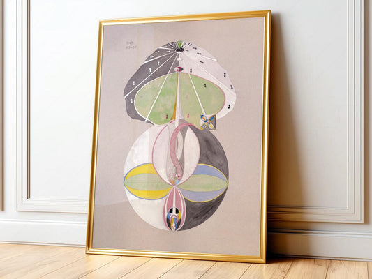 Hilma af Klint Tree of Knowledge abstract art print featuring spiritual organic forms in soft green and pink tones.
