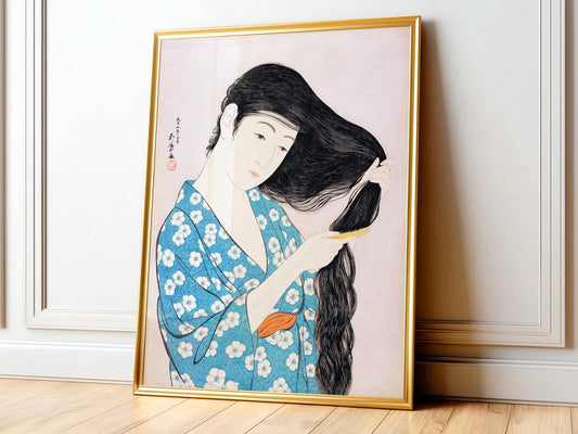 Hashiguchi Goyo Woman Combing Hair Print – Japanese – fine art print wall decor