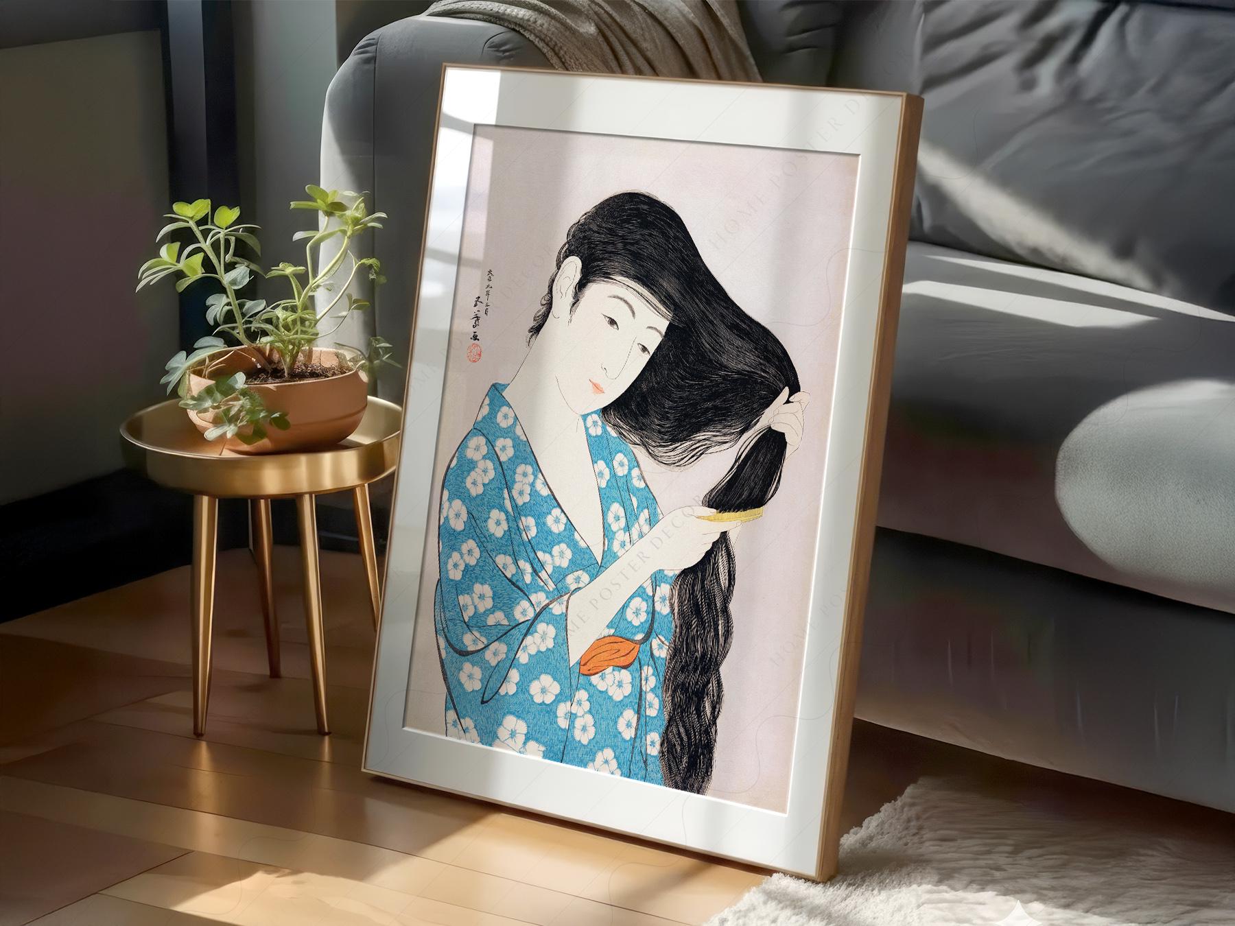 Hashiguchi Goyo Woman Combing Hair Print – Japanese – archival paper art print