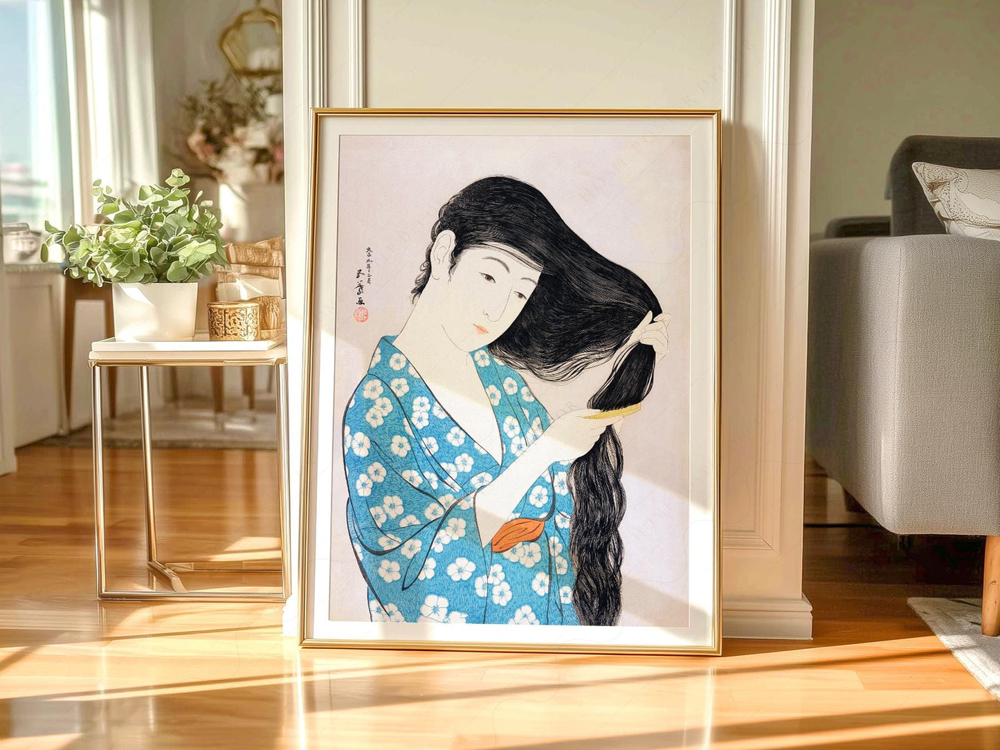 Hashiguchi Goyo Woman Combing Hair Print – Japanese – gallery wall art poster
