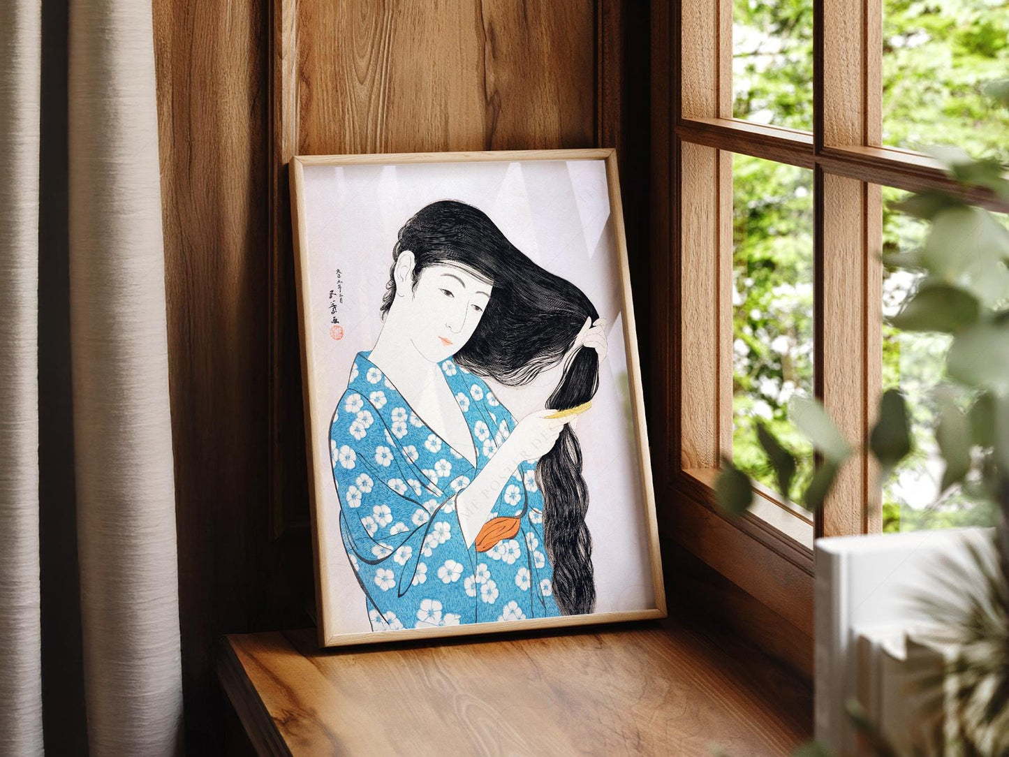 Hashiguchi Goyo Woman Combing Hair Print – Japanese – high quality art print