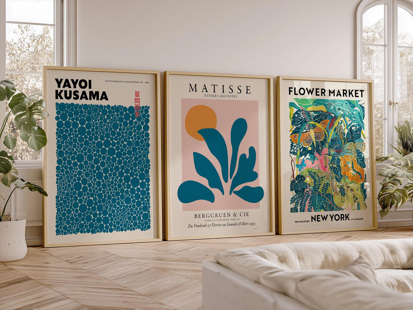 Teal Gallery Wall Set – Matisse Kusama Flower Market – museum quality art print