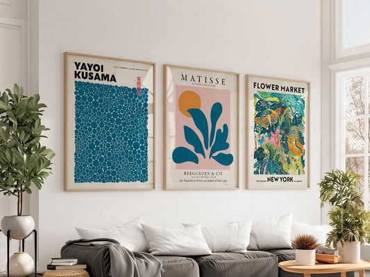 Teal Gallery Wall Set – Matisse Kusama Flower Market – fine art print wall decor