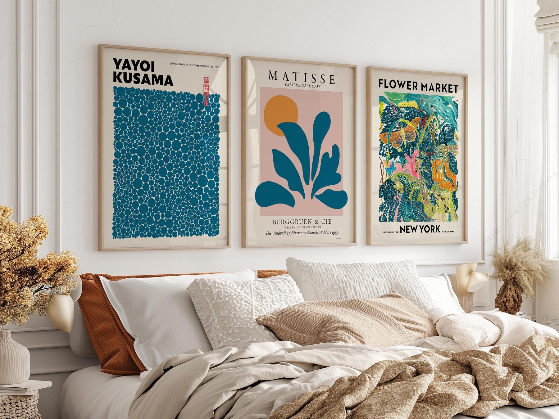 Teal Gallery Wall Set – Matisse Kusama Flower Market – classic art print reproduction