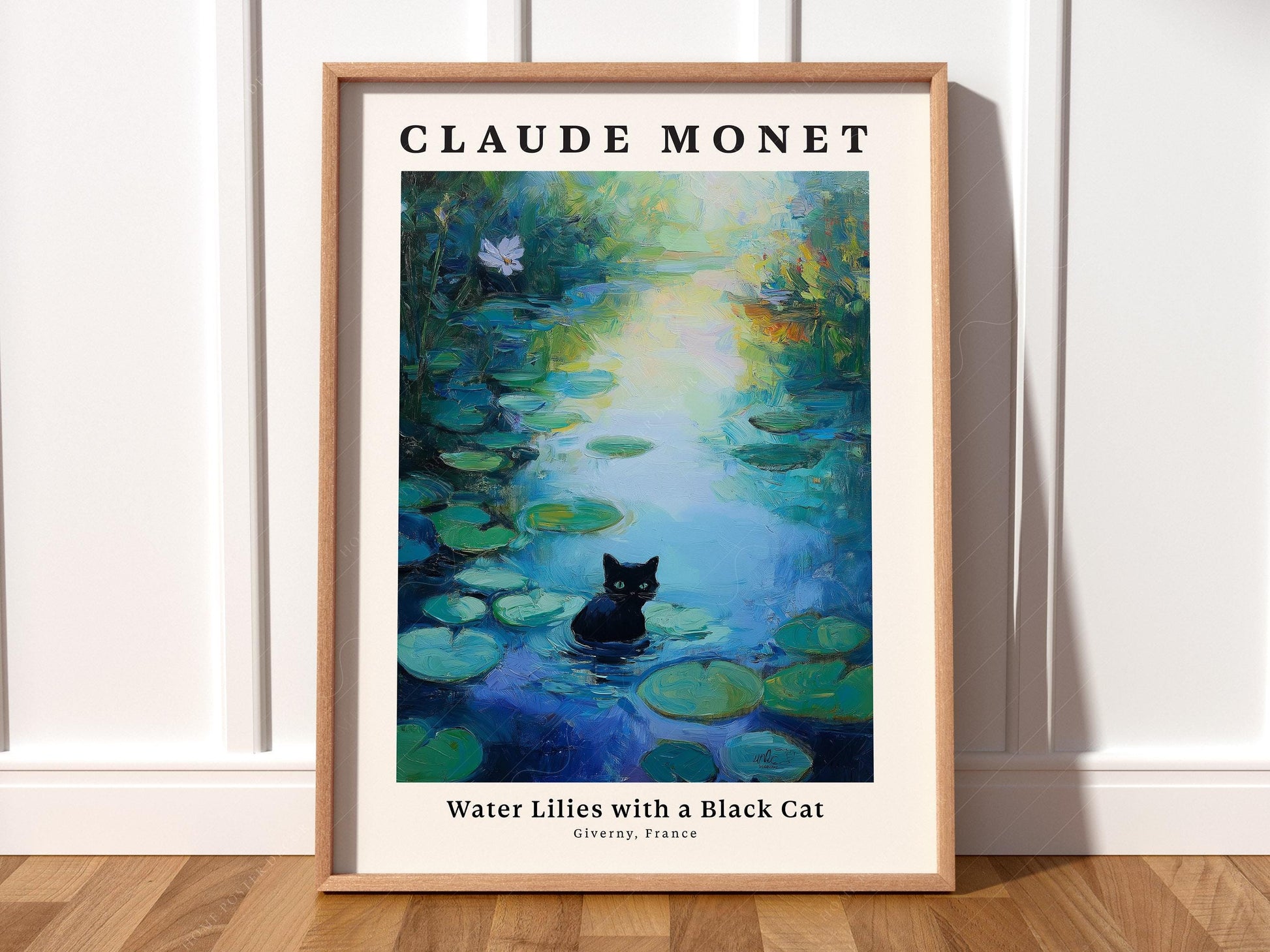 Claude Monet Water Lilies Black Cat Print – Whimsical – fine art print wall decor