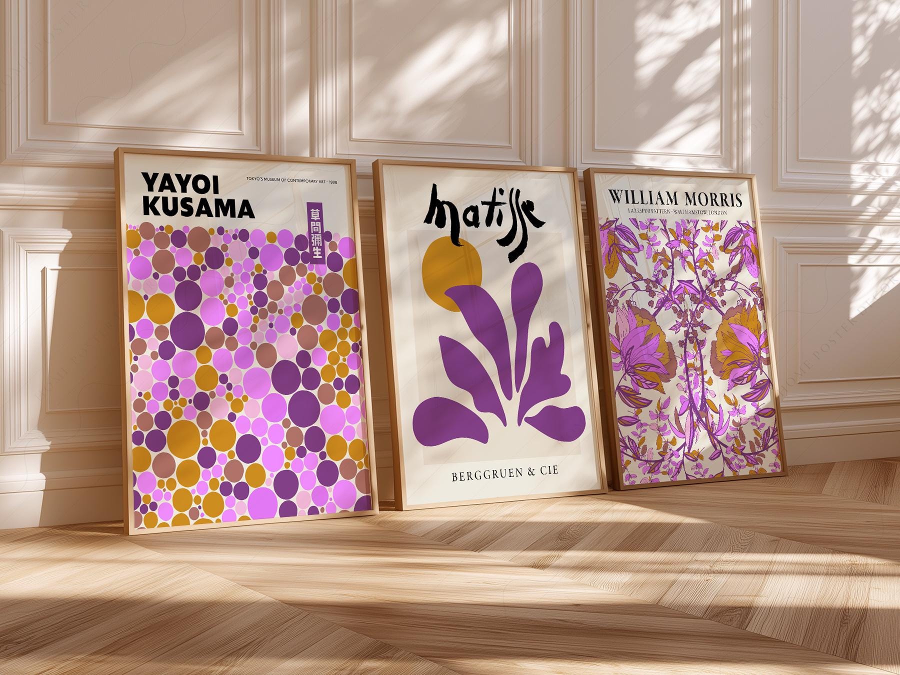 Matisse Morris Kusama Set of 3 Prints – Purple Boho – fine art wall poster